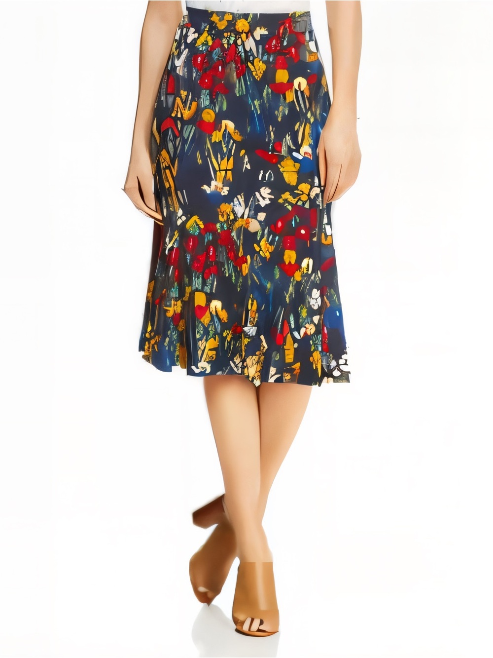Tory Burch Navy Floral Polka Dot Midi Skirt Medium